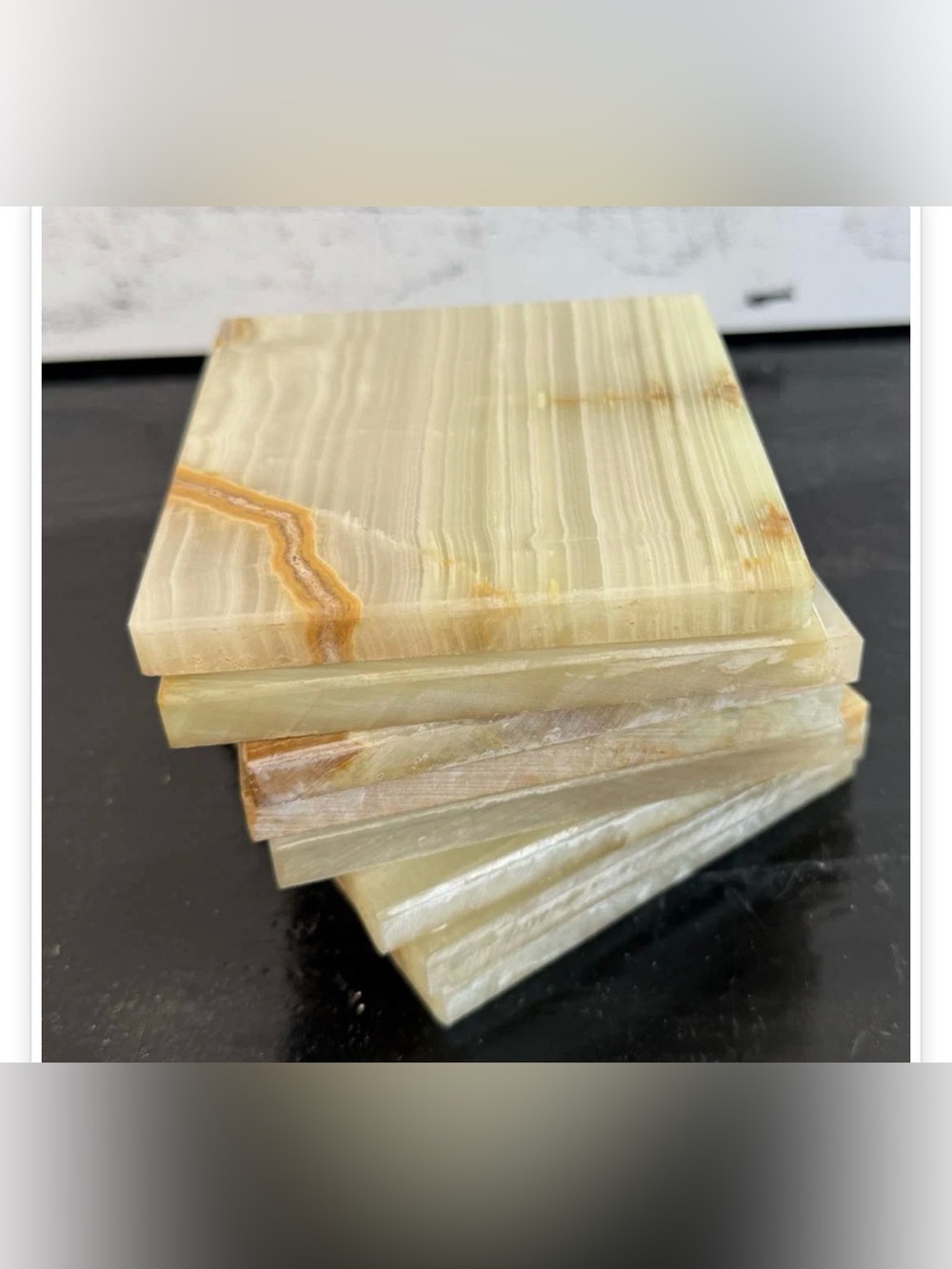 Artisan Estate Sale Cream and Honey Onyx Stone Drink Coasters - Set of 8